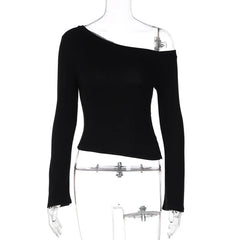 Off-Shoulder Long Sleeve Side Button Top