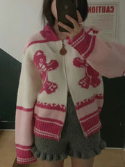 Bear Knitted Zipper Sweater