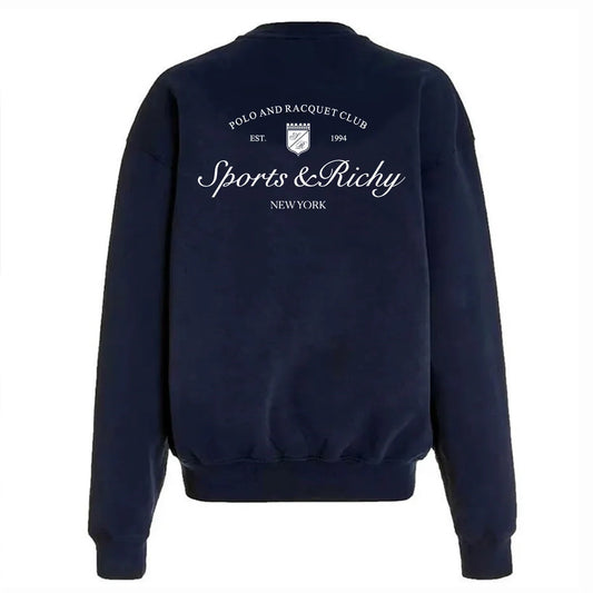 Navy Sporty & Rich Letters Printed Sweatshirt