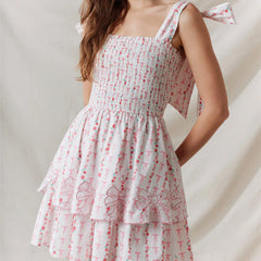 Floral Smocked Tie Up Layered Mini Dress