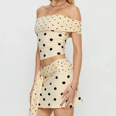 Polka Dots Print Off Shoulder Crop Top and Mini Skirt Set