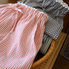 Cotton Plaid Wide Leg Pants