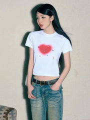 White Love Shape Print Crop Top