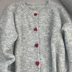Heart-Shaped Button Fuzzy Sweater Cardigan