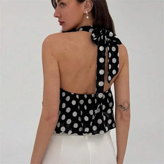 Polka Dot Halter Top with Gold Buckle