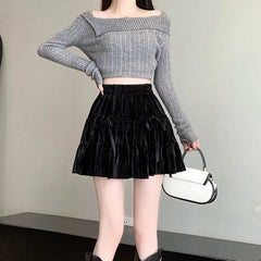 Velvet Bow Pleated Mini Skirt Free From Label