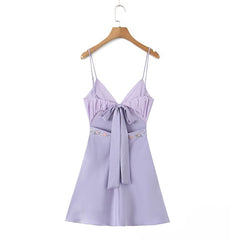 Purple Back Tie-Up Floral Embroidery Mini Dress - Free From Label