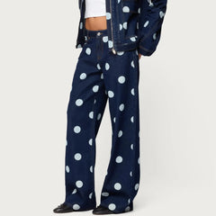 Polka Dots Print Wide Denim Pants