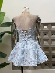 Floral Embroidered Strapless Mini Dress