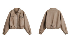 Zipper Waxed Effect Bomber Faux Leather Jacket - Free From Label