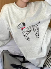 Dog Print Long Sleeve O-Neck Sweatshirt
