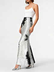 Silver And Black Sequin Long Skirt