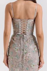 Sequin Embroidered Strap Lace Back Maxi Dress