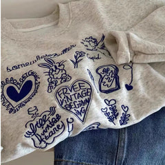 Grey Heart Embroidered Sweatshirt