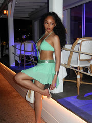 Green Sequin Cut Out Frill Hem Mini Dress