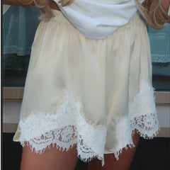 Satin Lace Trim Shorts