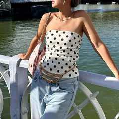 White Strapless Polka Dot Tank Top