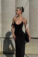 Black Open Back Strap Drape Maxi Dress