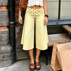 Fold Over Waist Wide Leg Capri Pants