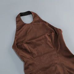 Brown Seaud Halter Mini Dress