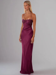 Sequin Strap Lace Up Back Satin Maxi Dress