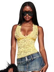Mesh Patchwork Low-Neck Tank Top