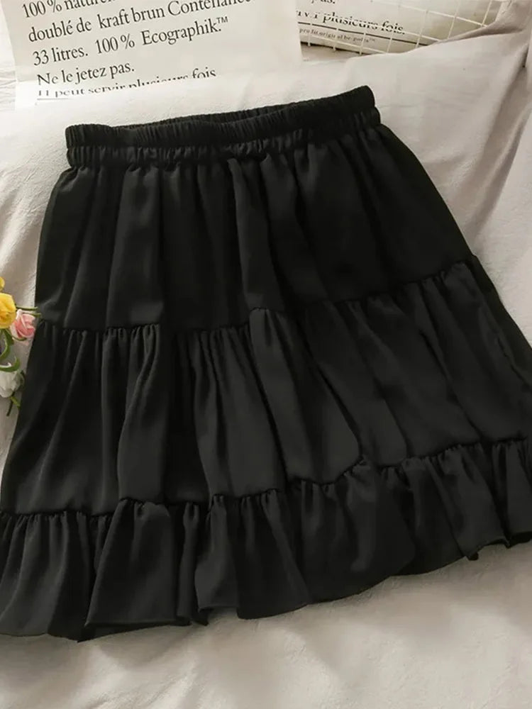 Women's high waist A-line mini skirt in a solid color.

