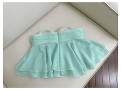 Green Babydoll Tube Crop Top And Ruffle Midi Skirt Set