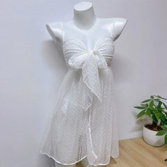 Tie Up Babydoll Mesh Dot Lace Nightdress with Panties Pajama Set