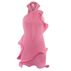 Knitted Halter Ruffle Hem Mini Dress