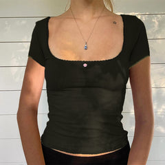 Square Neck Short Sleeve Top - Free From Label