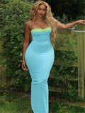 Blue Neon Mesh Strap Bodycon Midi Dress