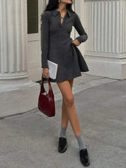 Dark Grey Long Sleeves Knitted Mini Dress