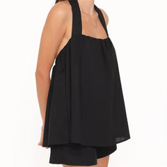 Black Halter Tank Top And Shorts Set
