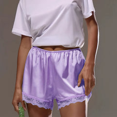 Lace Trim Satin Shorts