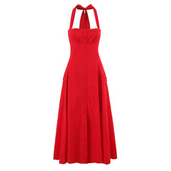 Halter A-line Midi Buttoned Dress