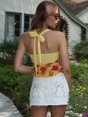 Yellow Patchwork Flower Print Top