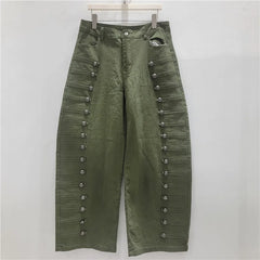 Multi Button Detaling Wide Leg Denim Jeans