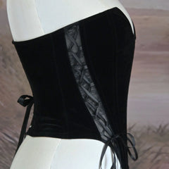 Velvet Mesh Lace Up Bodice Strapless Corset