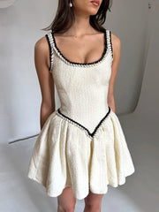 White Textured Chain Seam Strap Mini Dress