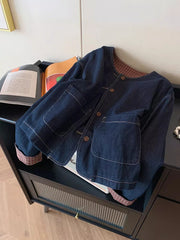 Denim  Plaid Patchwork Jacket