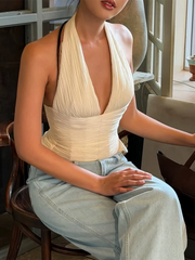 Apricot Spliced Folds Halter Top