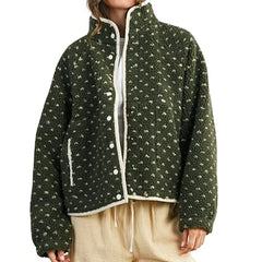 Dotted Zipper Printed Fleece Jacket