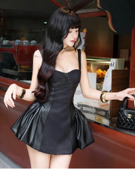 Black Pu Leather Patchwork Mini Dress