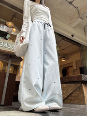 Blue Bow Striped Drawstring Track Pants