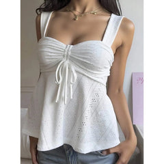 Eyelet Embroidered Ruched Bust Sleeveless Top
