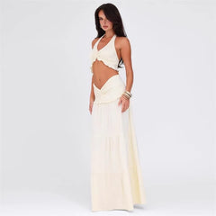 Tie Up Crop Top And Maxi Skirt Set