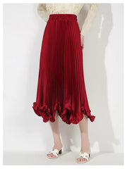 Satin Pleated Ruffles Midi Skirt Free From Label