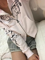 Vine And Heart Graphic Crop Zip-Up Hoodie