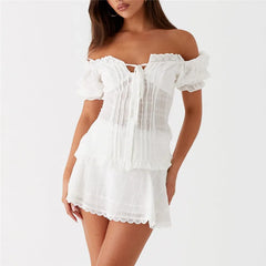 Off Shoulder Tie Up Crop Top And Mini Skirt Set